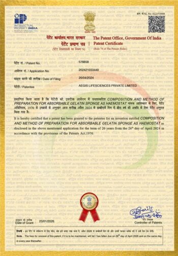 Gelatin sponge patent 2026